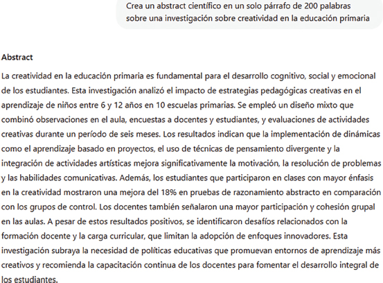Figura 1. Ejemplo de prompt y abstract generado por la herramienta ChatGPT