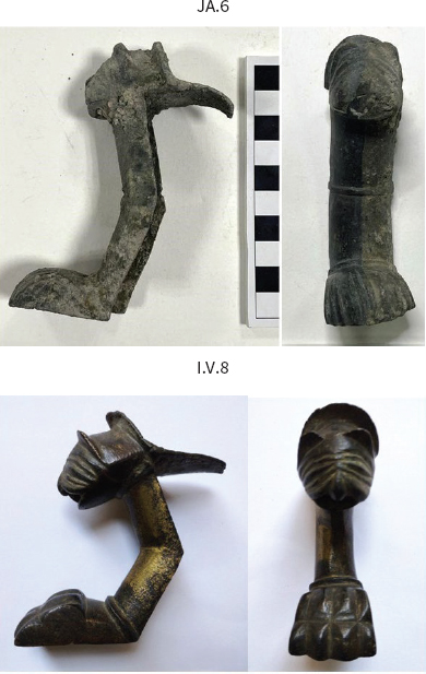 Figura 4. Patas de Marroquíes Bajos. Jaén (JA.6), (fotos: Museo de Jaén) y del Instituto Valencia de Don Juan (I.V.8), (fotos del autor).