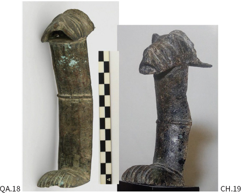 Figura 7. Patas de la Qalʿa Banû Hammâd (QA.18), (foto: Museo del Louvre, París) y de la subastada en Christie’s, (foto de la editada en el catálogo).