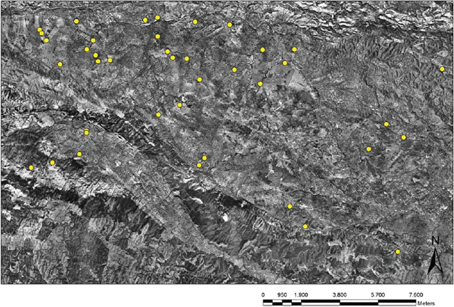 Figura 13. Indicación de yacimientos rurales localizados en el territorium aruccitano (BERMEJO MELÉNDEZ, 2014)