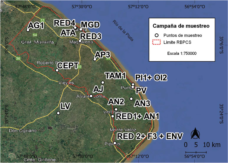 Figura 3. Ubicación de los sitios de recolección de muestras de agua