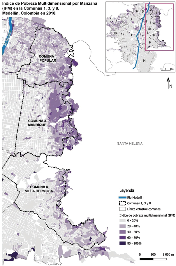 Figura 2. Índice de Pobreza Multidimensional por manzanas en Medellín