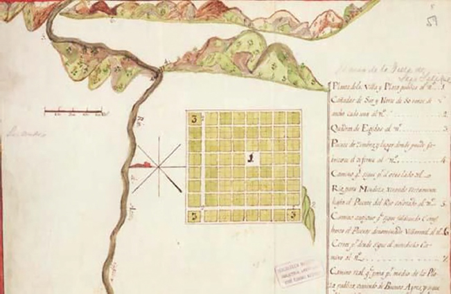 Figura 3. Plano histórico de la época colonia de la ciudad de San Felipe, cuya planificación borbona fue encargada gobernador José Antonio Manso de Velasco, en 1740