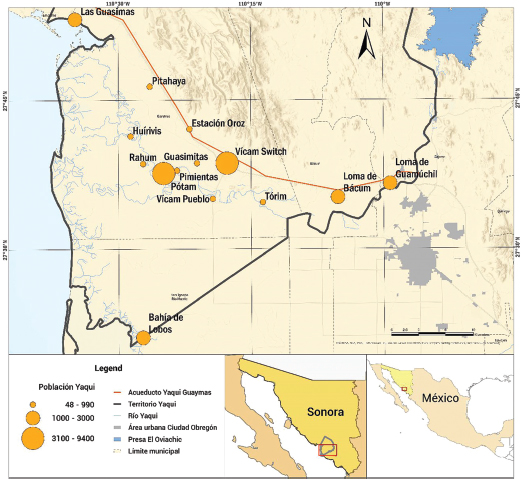 Figura 1. Distribución de las poblaciones yaquis