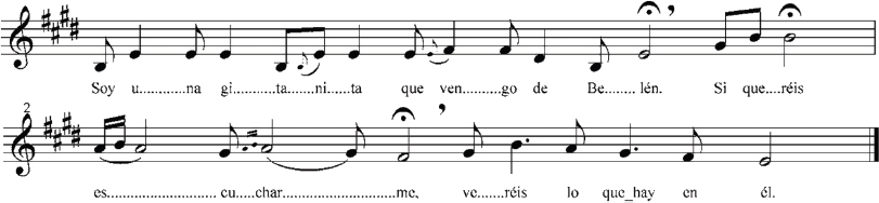 Imagen 6. Partitura de «Canto de la gitana» (Barrios, 2009:176).