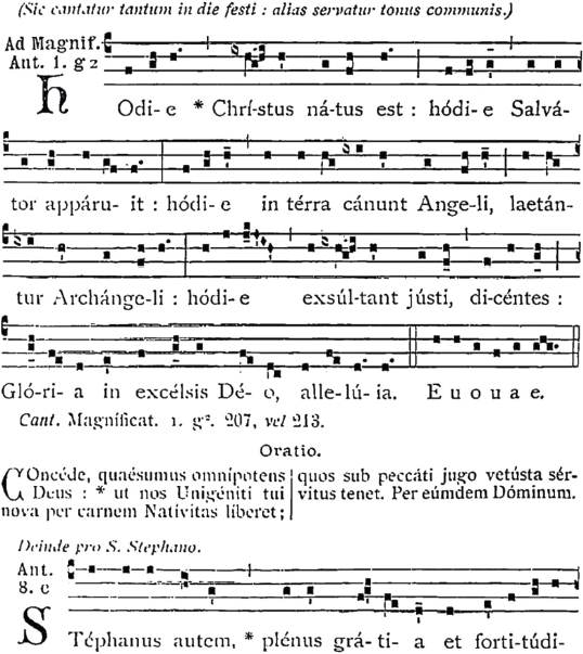 Imagen 2. Partitura de «Hodie Christus natus est», en Liber Usualis (Sedis Apostolicae et Sacrorum Rituum Congregationis, 1941: 413).